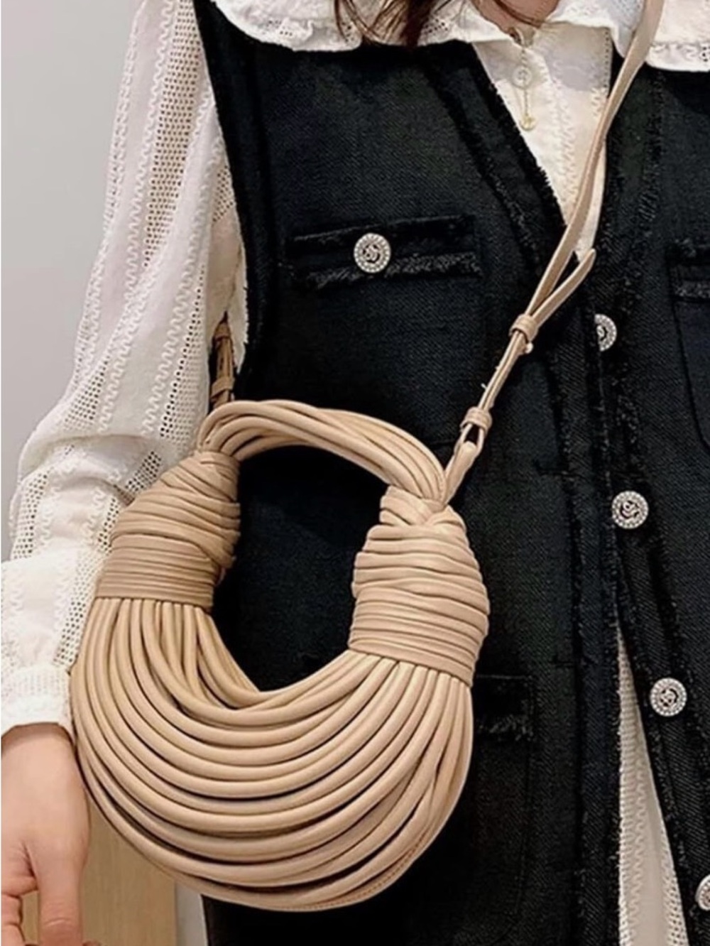 PearlZone hand woven bread clutch, handbag or crossbody in apricot. NWT❗️
